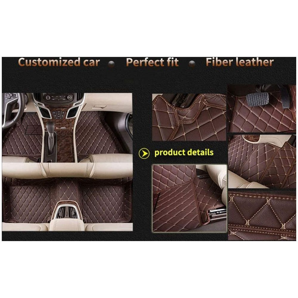 Braune Leder-Autofußmatten mit Rautenmuster im Innenraum eines Autos.