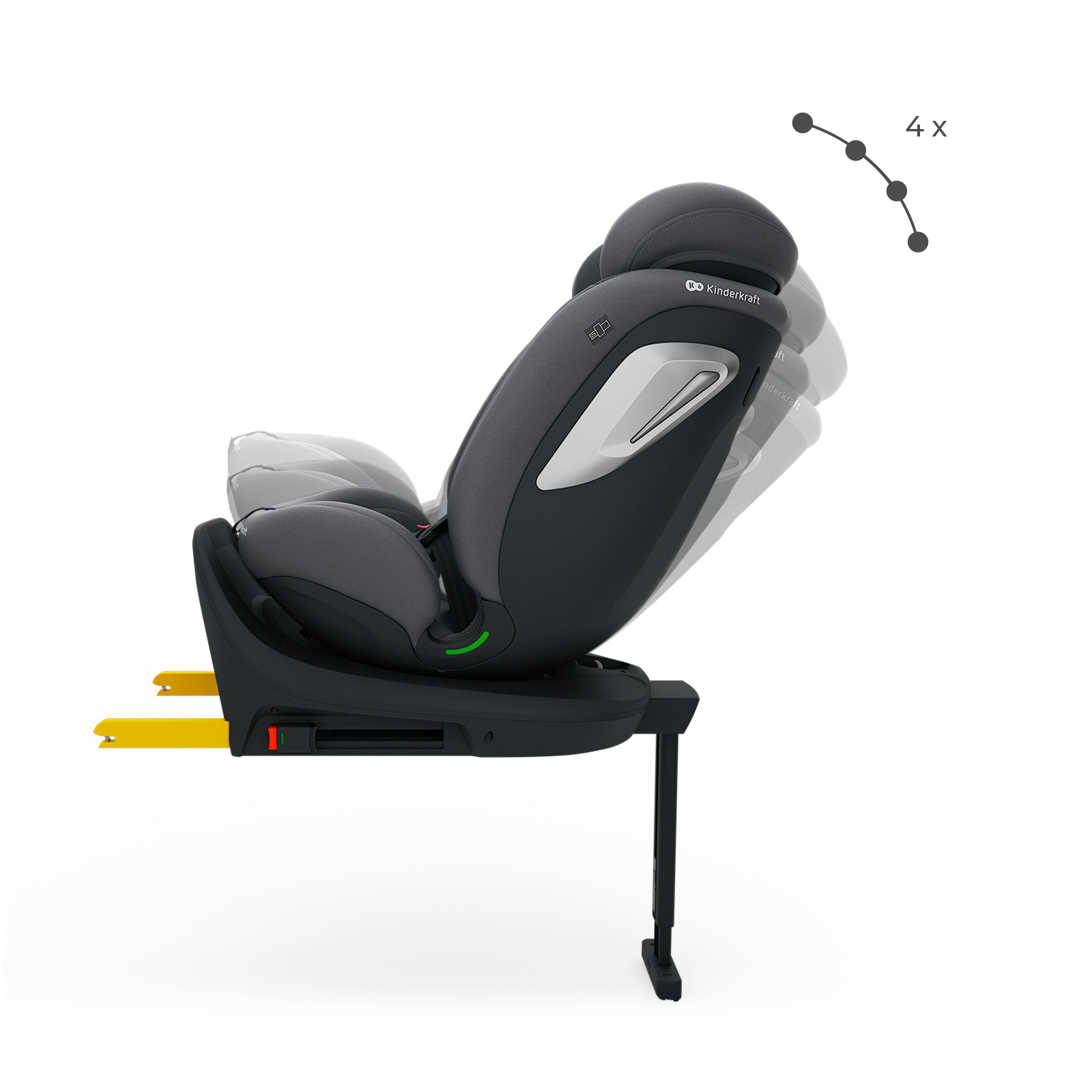Silla de coche gris para niños con reposacabezas ajustable y anclaje ISOFIX.