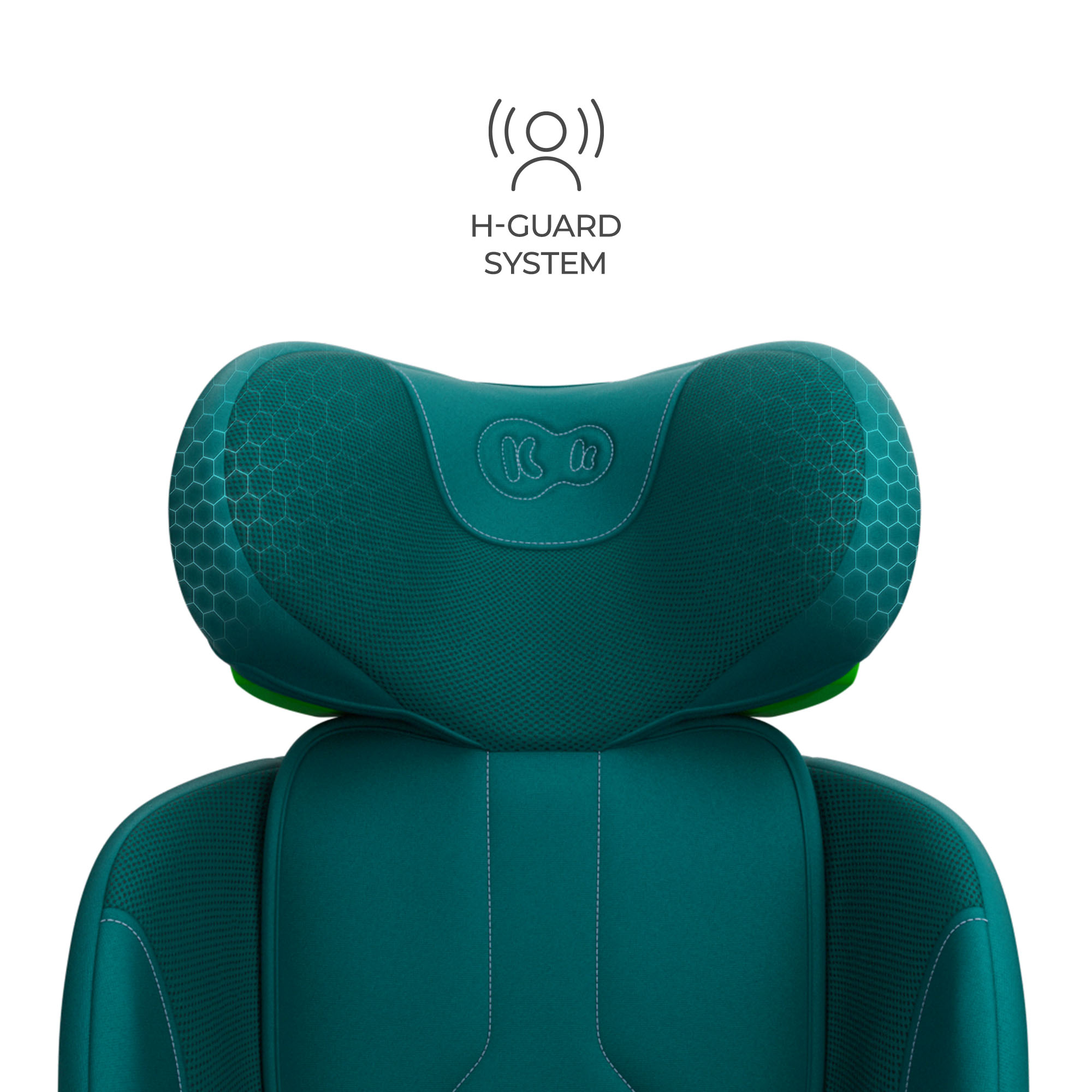 Asiento de coche turquesa con logo H-GUARD SYSTEM.