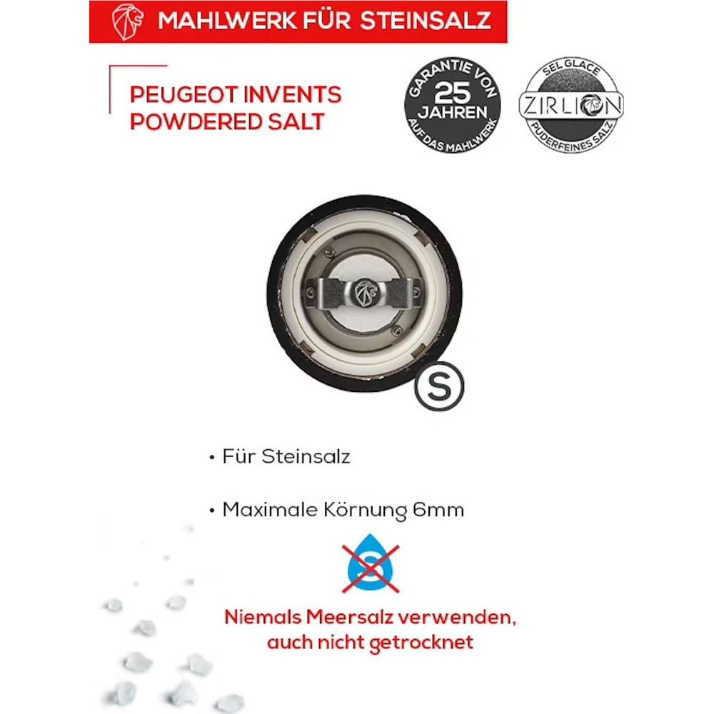 Mahlwerk für Steinsalz mit 25 Jahren Garantie. Nicht für Meersalz.