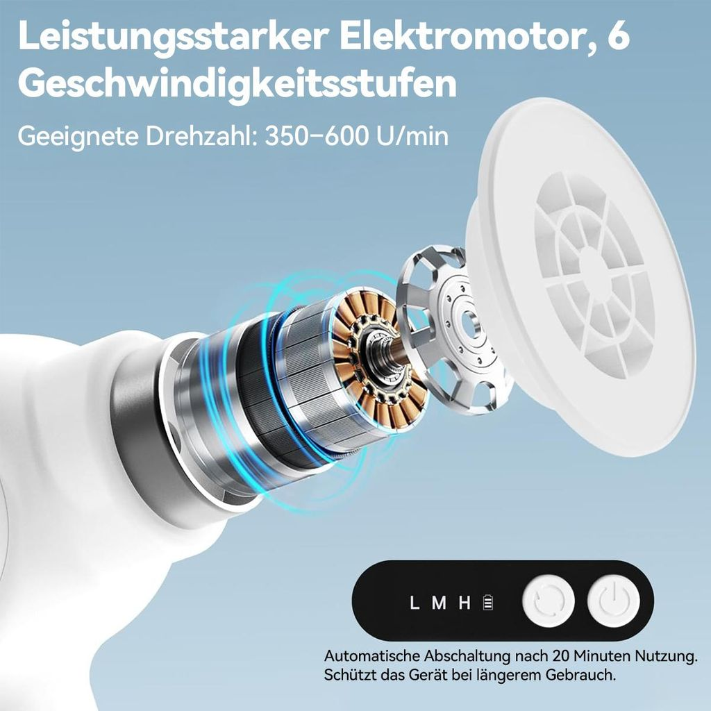 Leistungsstarker Elektromotor mit 6 Stufen und Anzeige von Drehzahl und Bedienknöpfen.