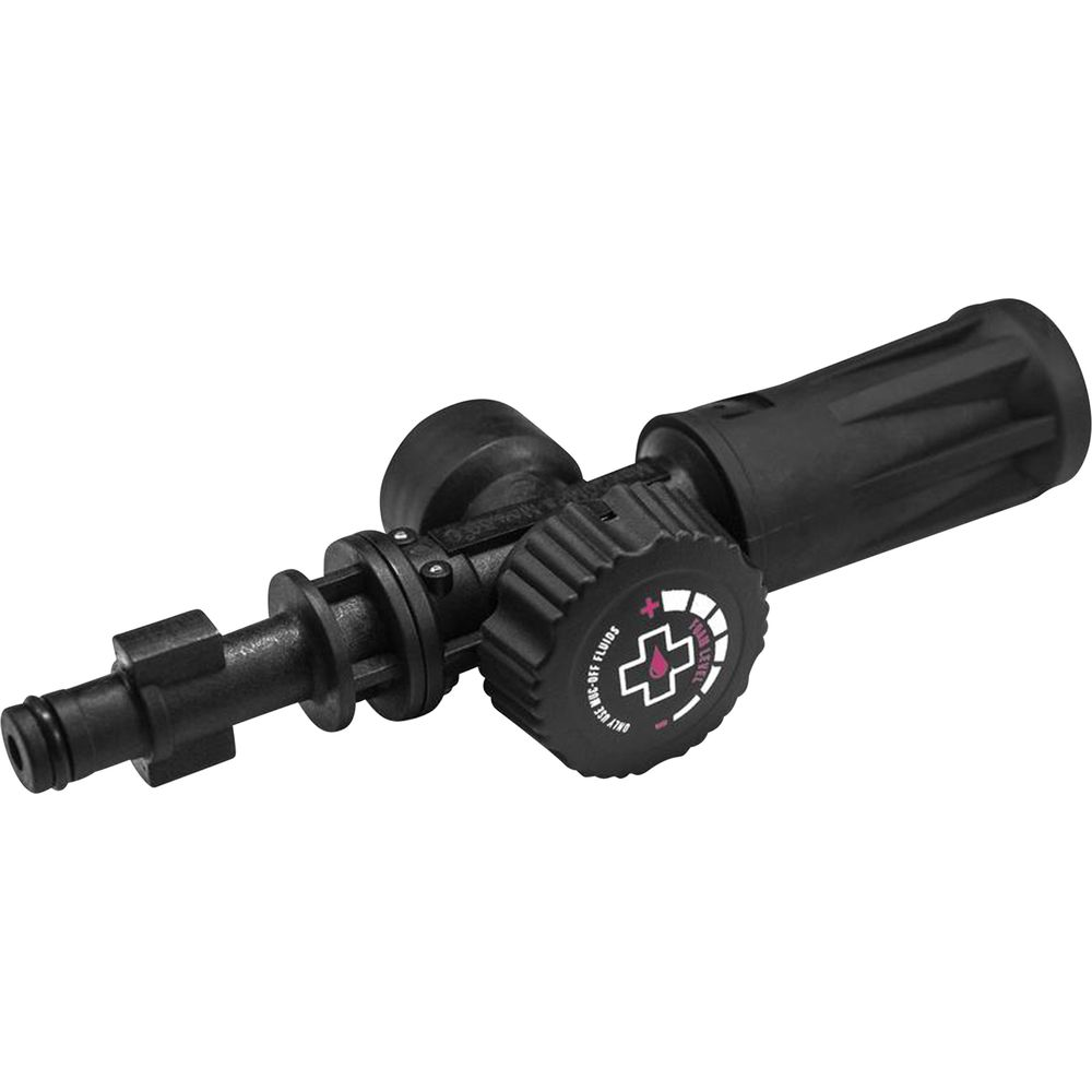 Schwarze Schaumkanone mit verstellbarer Düse und Einstellrad für Schaumregulierung.