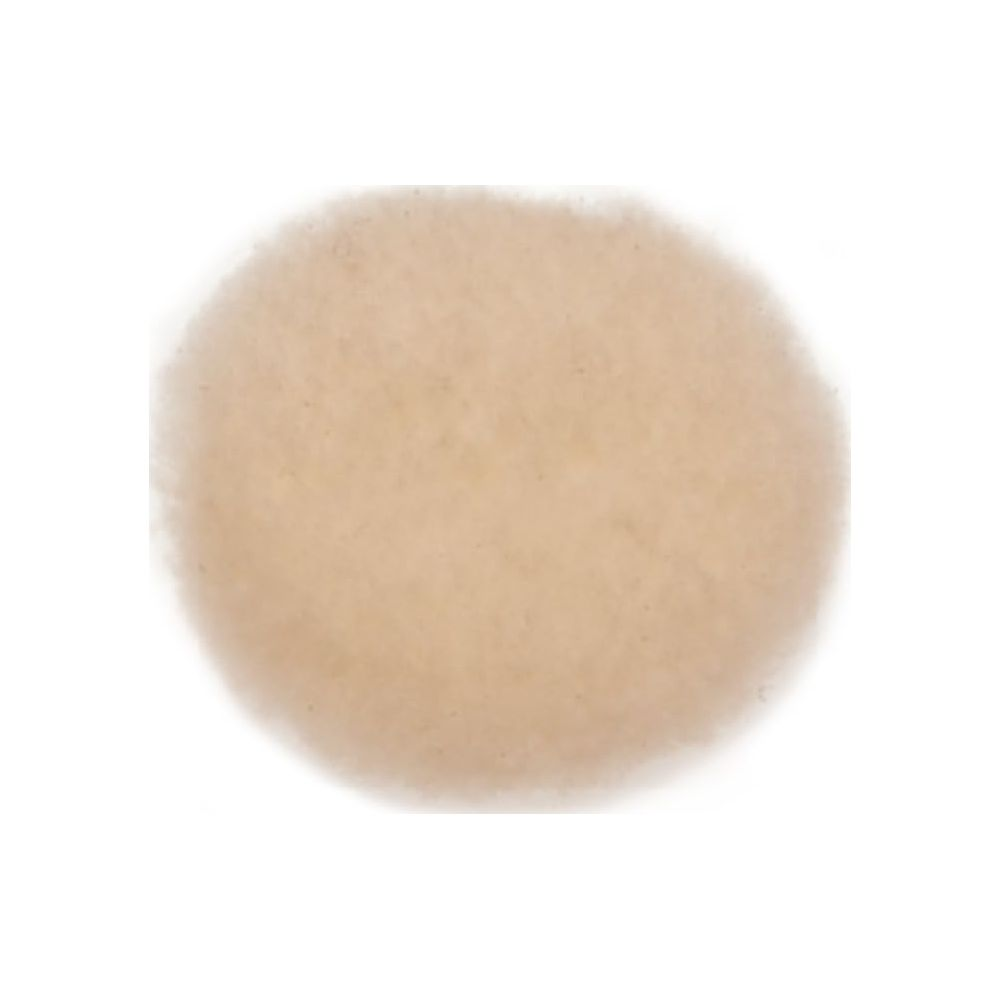 Eine weiche, runde, cremefarbene Watteschicht auf weißem Hintergrund.