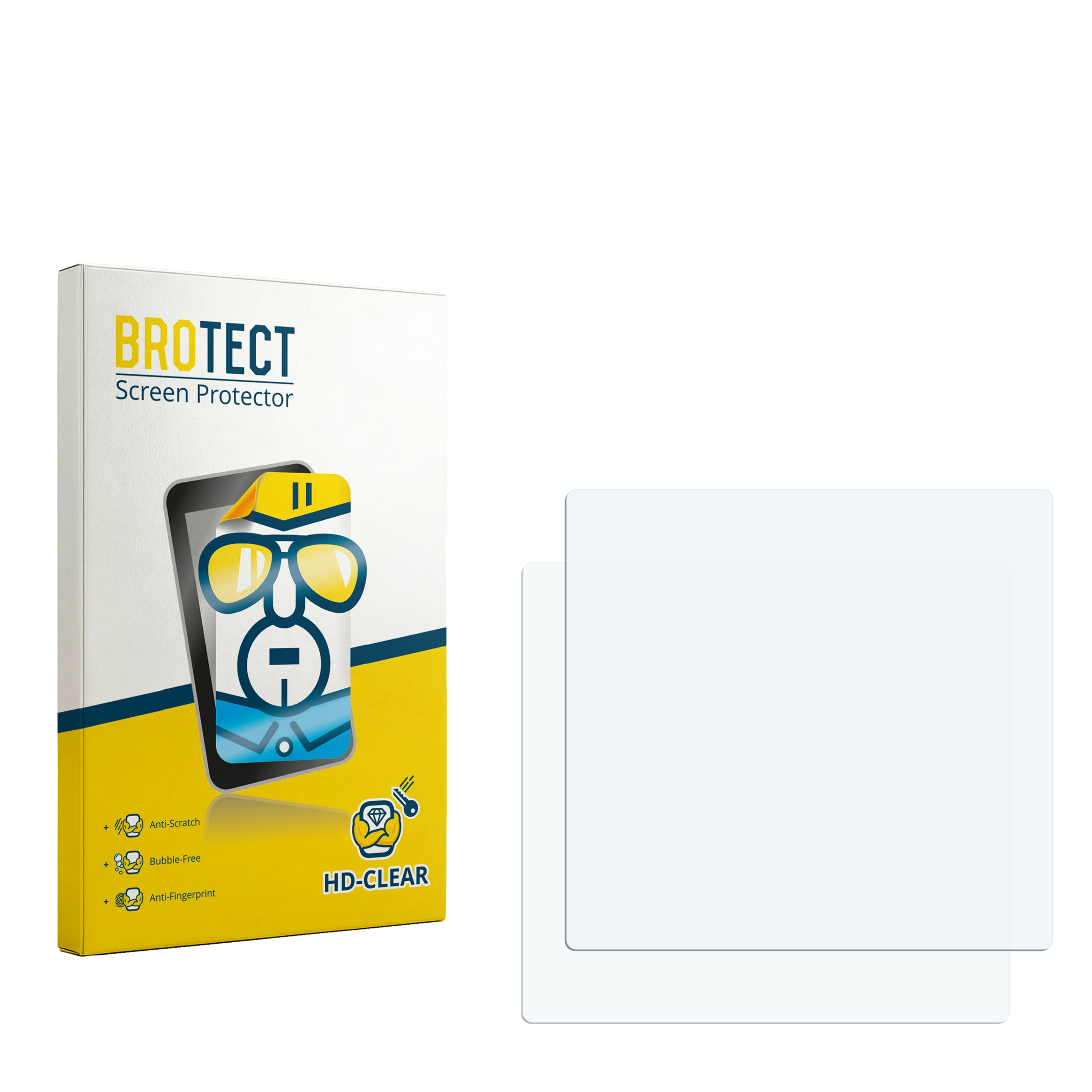 Verpackung für BROTECT Displayschutzfolien mit zwei Folien daneben.