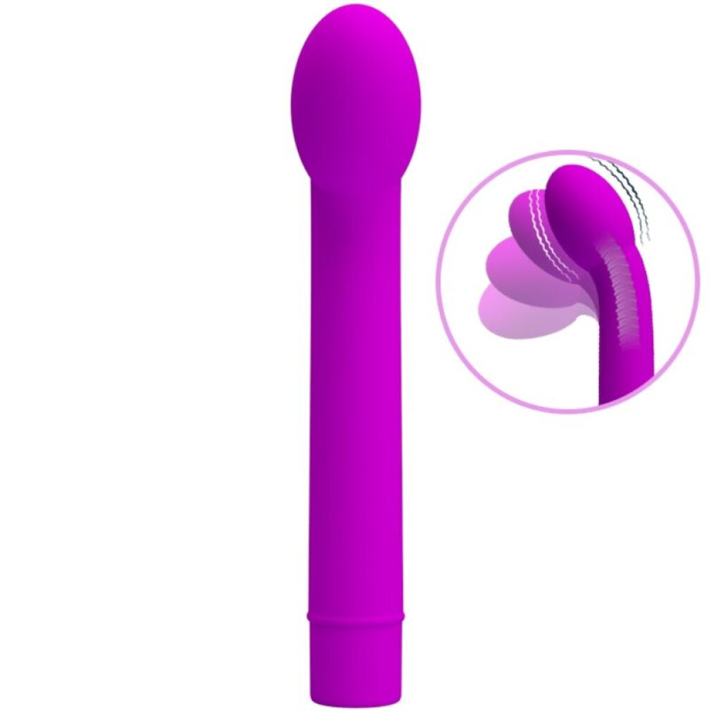 Ein violetter Vibrator mit einem runden Detail, das seine Vibrationen zeigt.