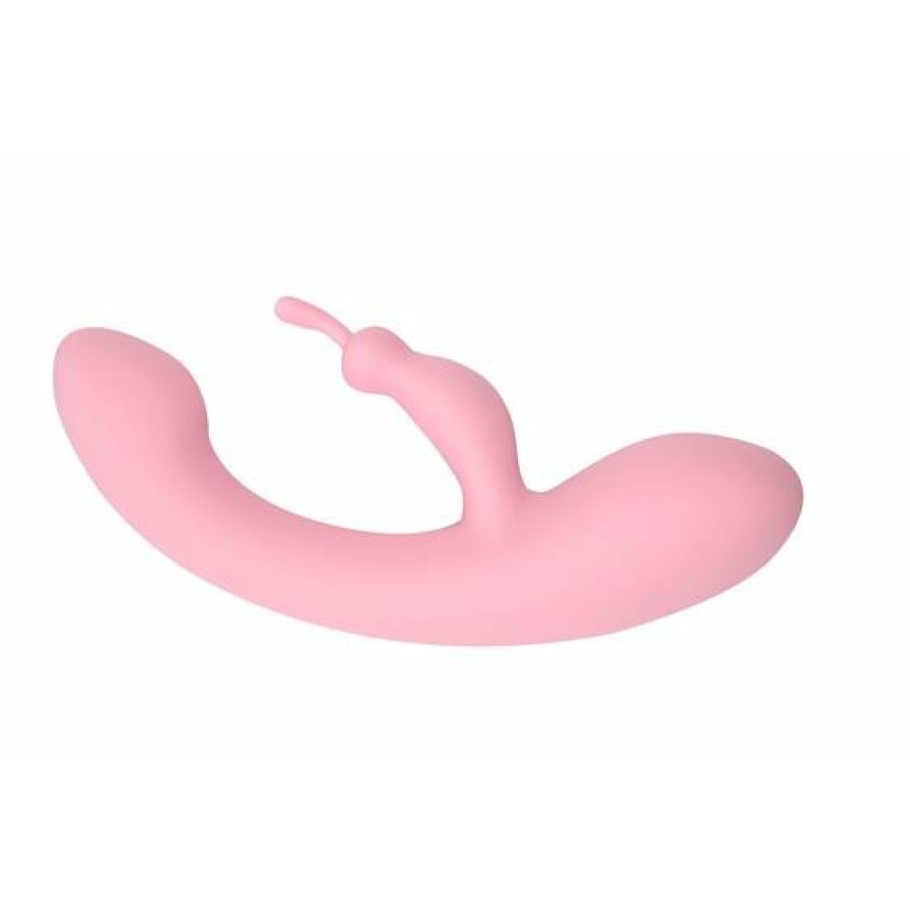 Ein rosafarbener Vibrator mit einer geschwungenen Form und einem kleinen Stiel.