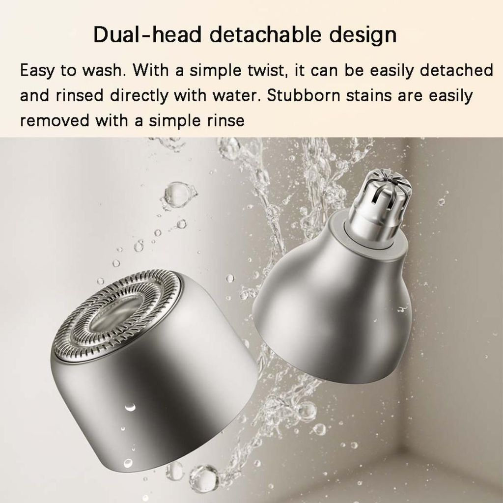 Zwei abnehmbare Köpfe werden mit Wasser abgespült.