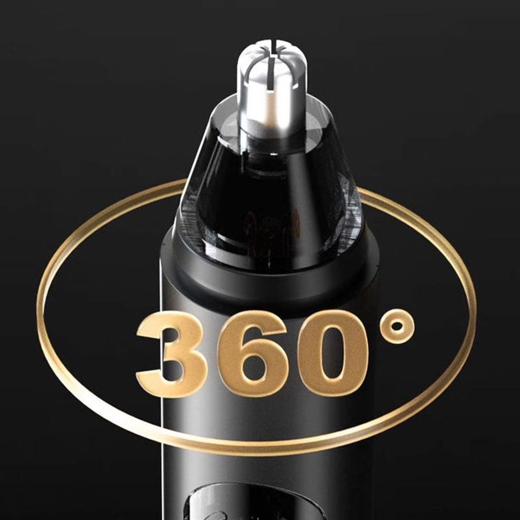 Nahaufnahme eines schwarzen Nasentrimmers mit goldener 360-Grad-Markierung.
