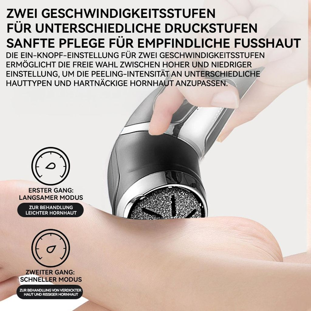 Ein elektrischer Hornhautentferner mit zwei Modi für verschiedene Hautbedürfnisse.