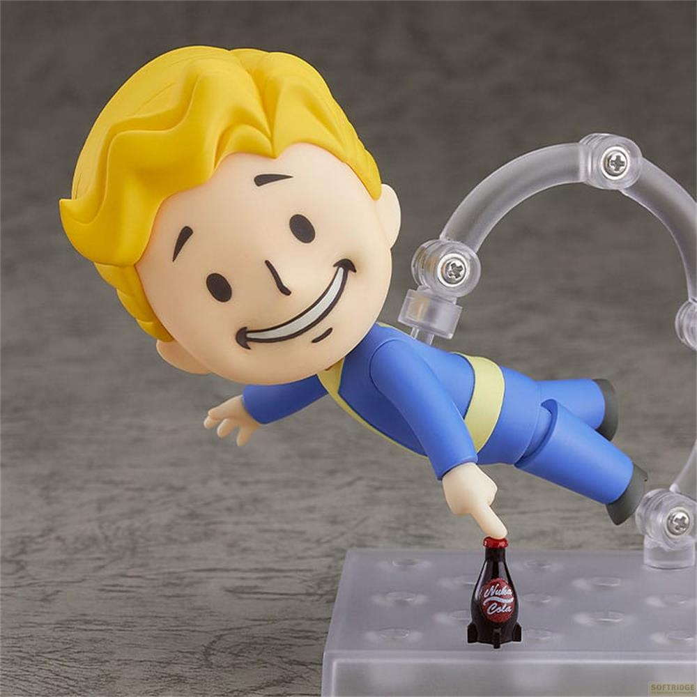 Figur mit gelben Haaren in blauer Kleidung zeigt auf Nuka-Cola-Flasche.
