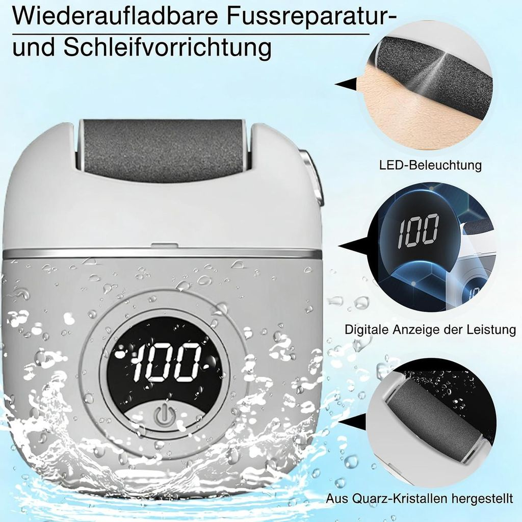 Wiederaufladbare Fußreparatur- und Schleifvorrichtung mit LED-Beleuchtung und 100er Anzeige.
