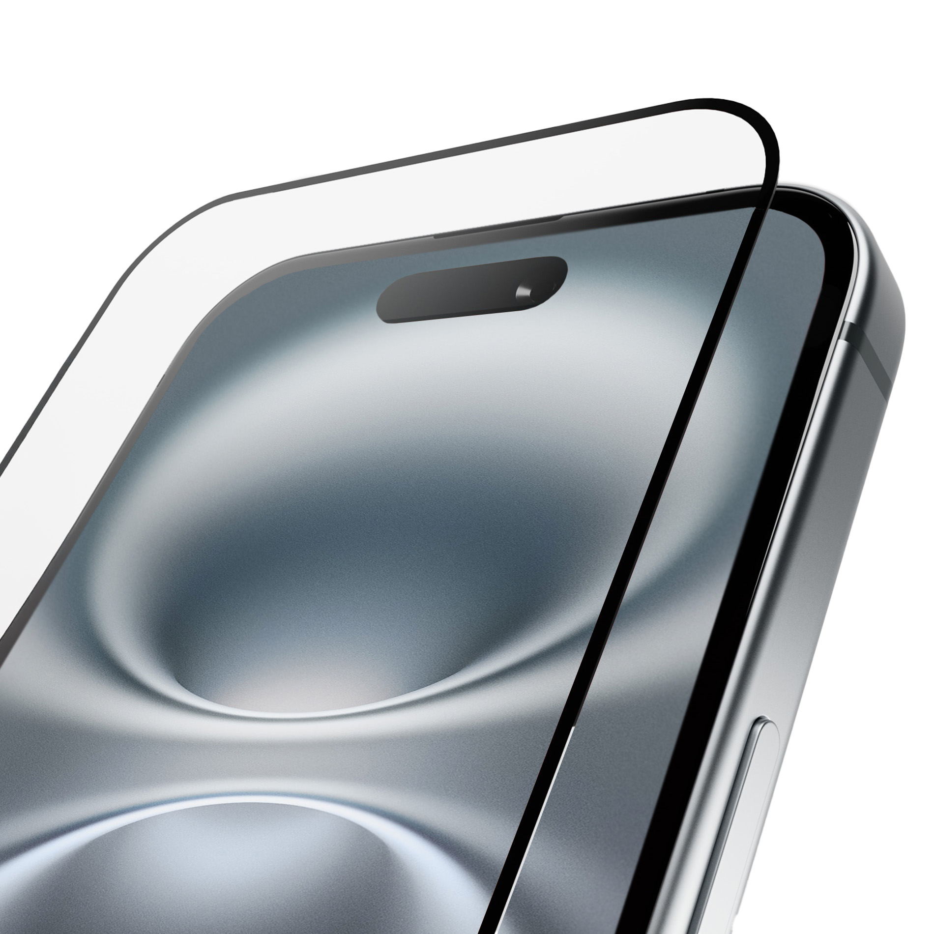 Una protezione per lo schermo in vetro viene applicata a uno smartphone argentato.