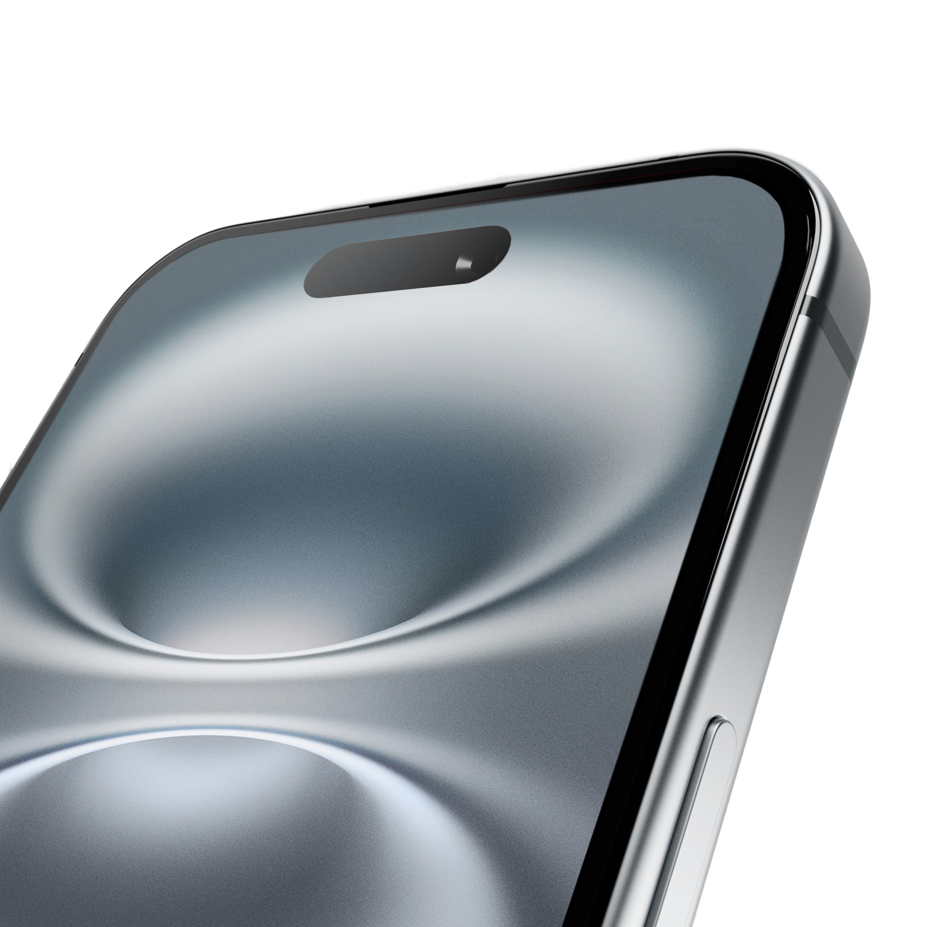 Primo piano di uno smartphone argentato con un ritaglio scuro in alto.