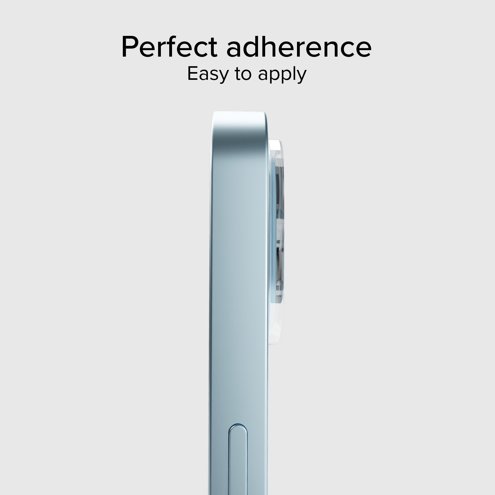 Un teléfono azul con una funda transparente que cubre su lente de cámara.