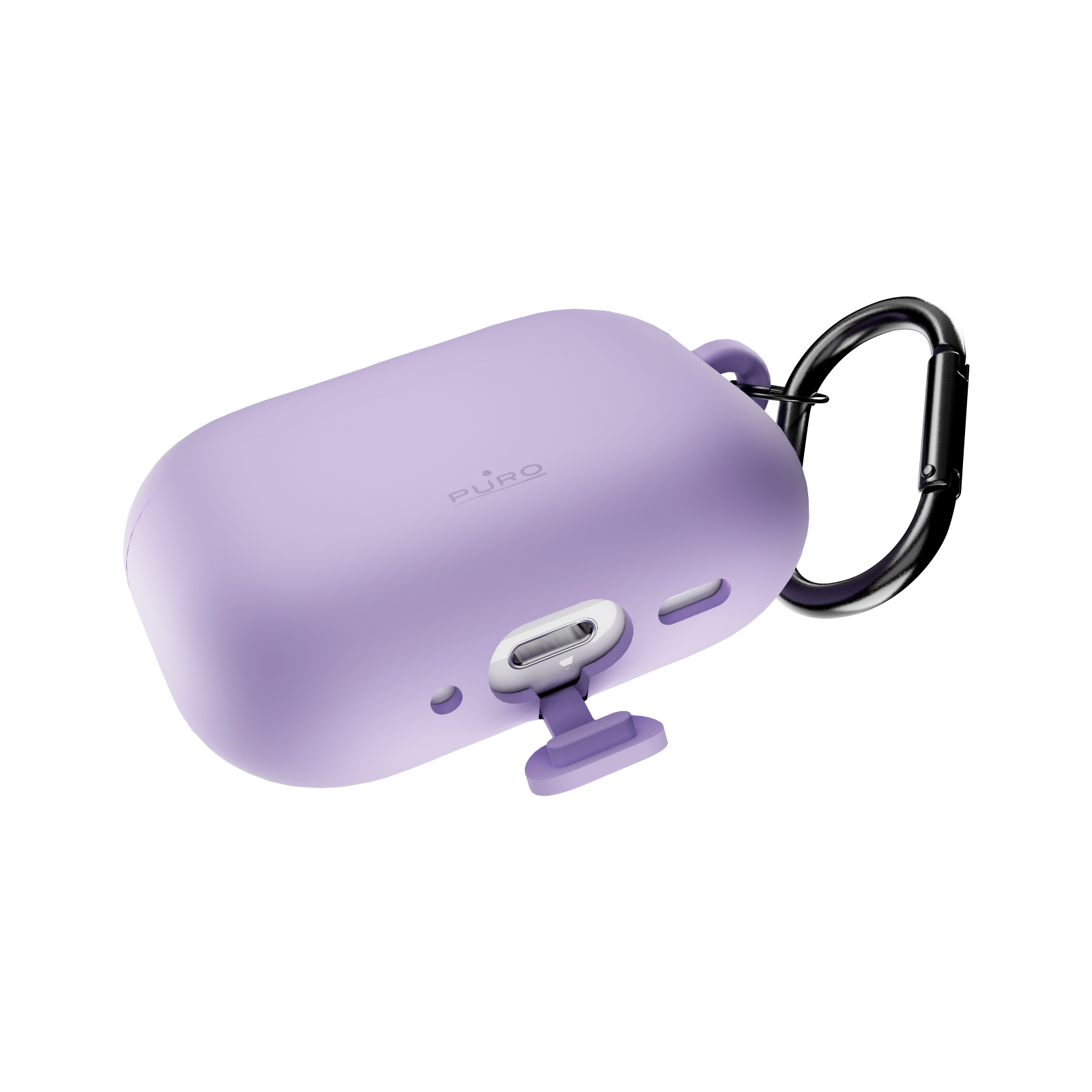Funda Puro lavanda con clip mosquetón negro y puerto de carga.