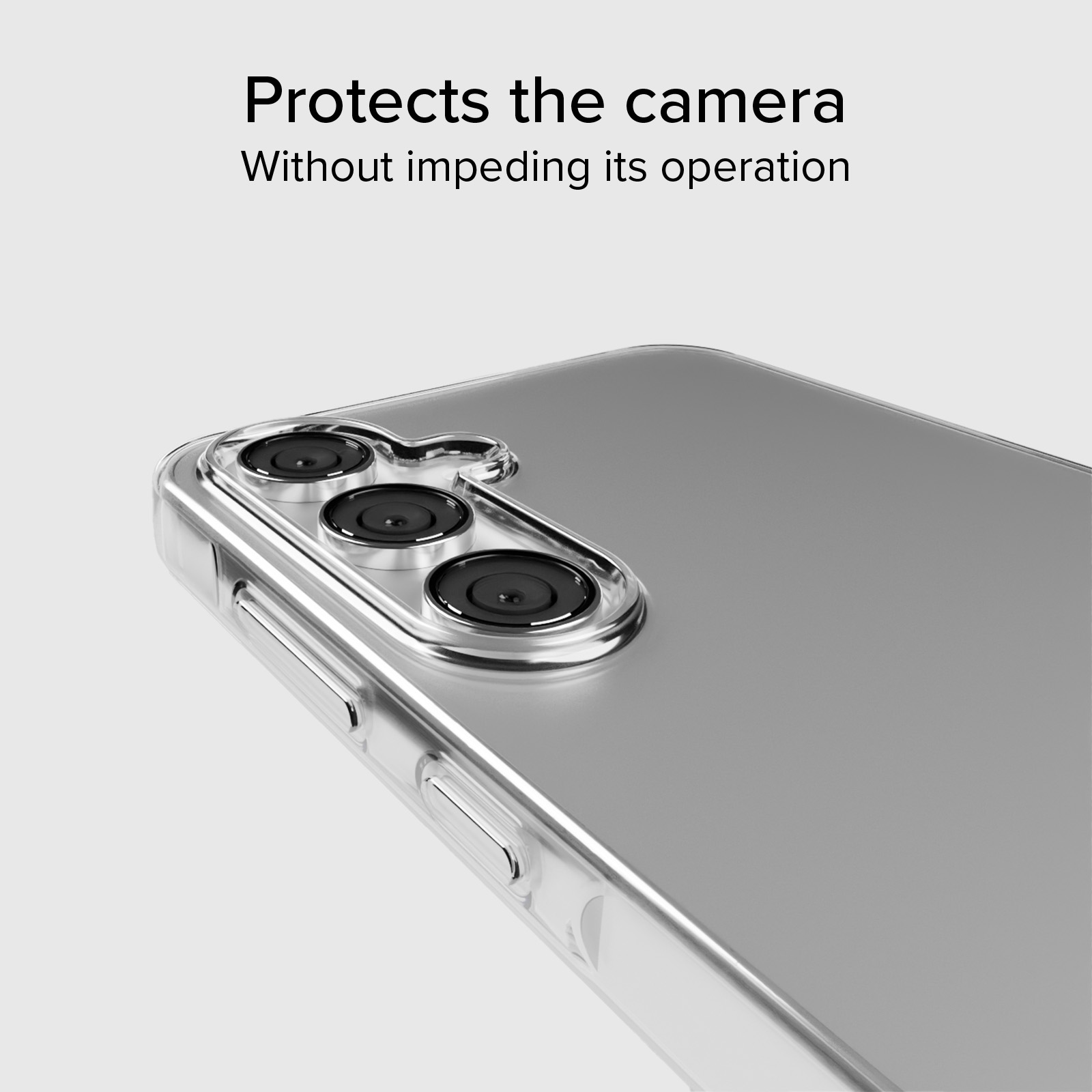 Custodia trasparente protegge fotocamera e pulsanti senza impedire l'uso.