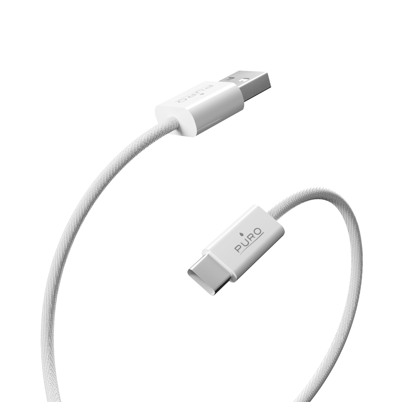 Un cavo USB-C bianco con connettori USB-A e USB-C.