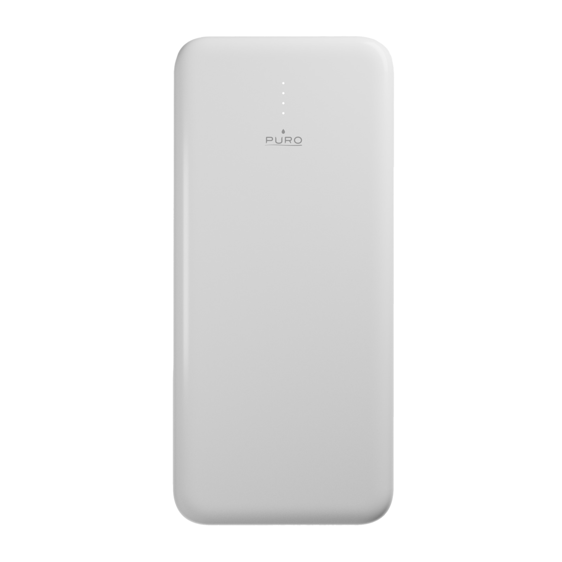 Un power bank bianco Puro con quattro spie di carica.