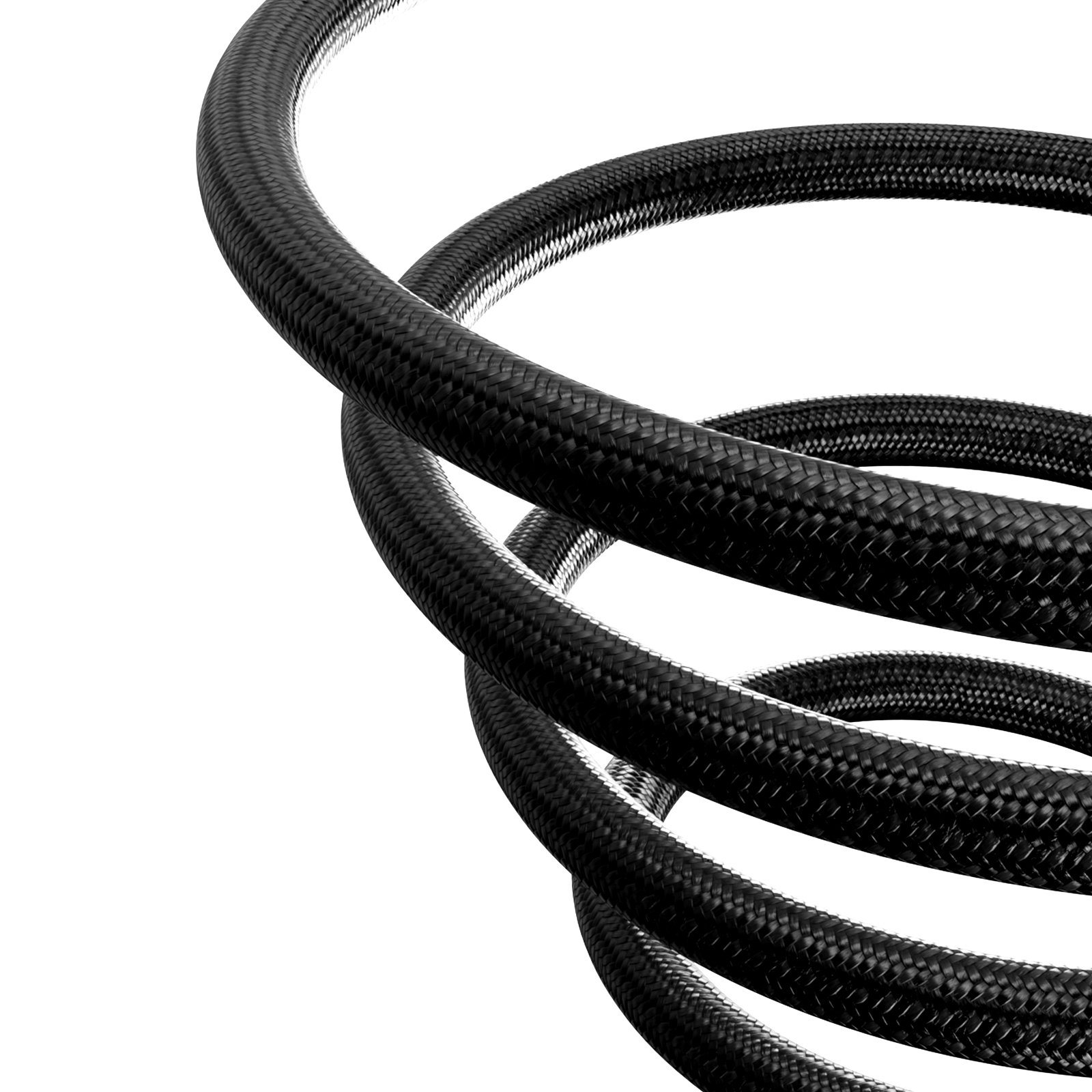 Un cavo nero intrecciato si curva a spirale.