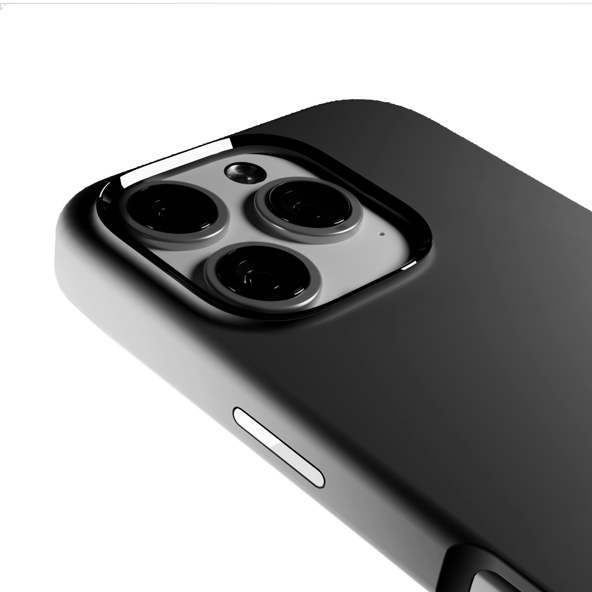 Nahaufnahme der Rückseite eines schwarzen iPhones mit drei Kameras.