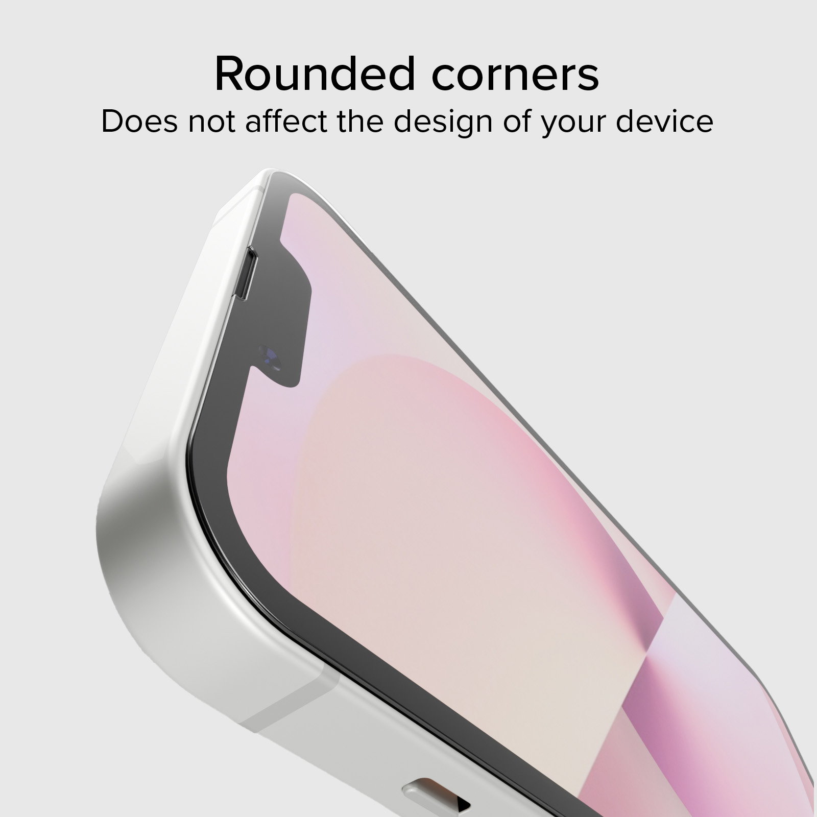 Primo piano dell'angolo di uno smartphone bianco con lo schermo sullo sfondo.