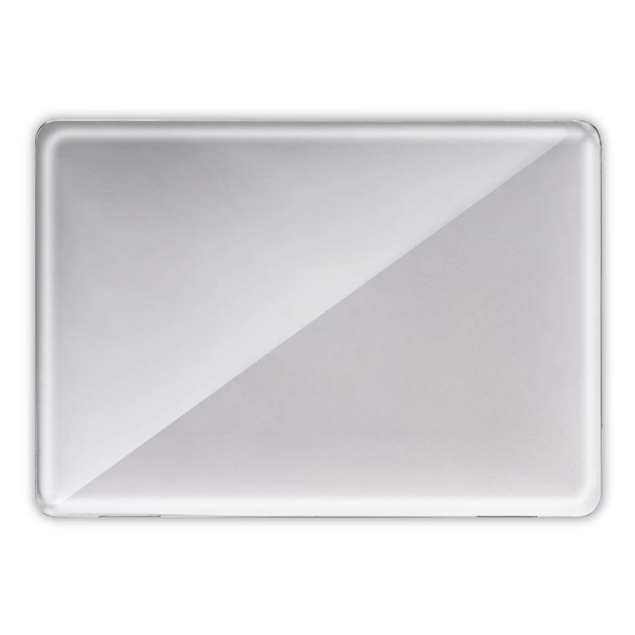 Una funda plateada rectangular y lisa con un patrón diagonal.