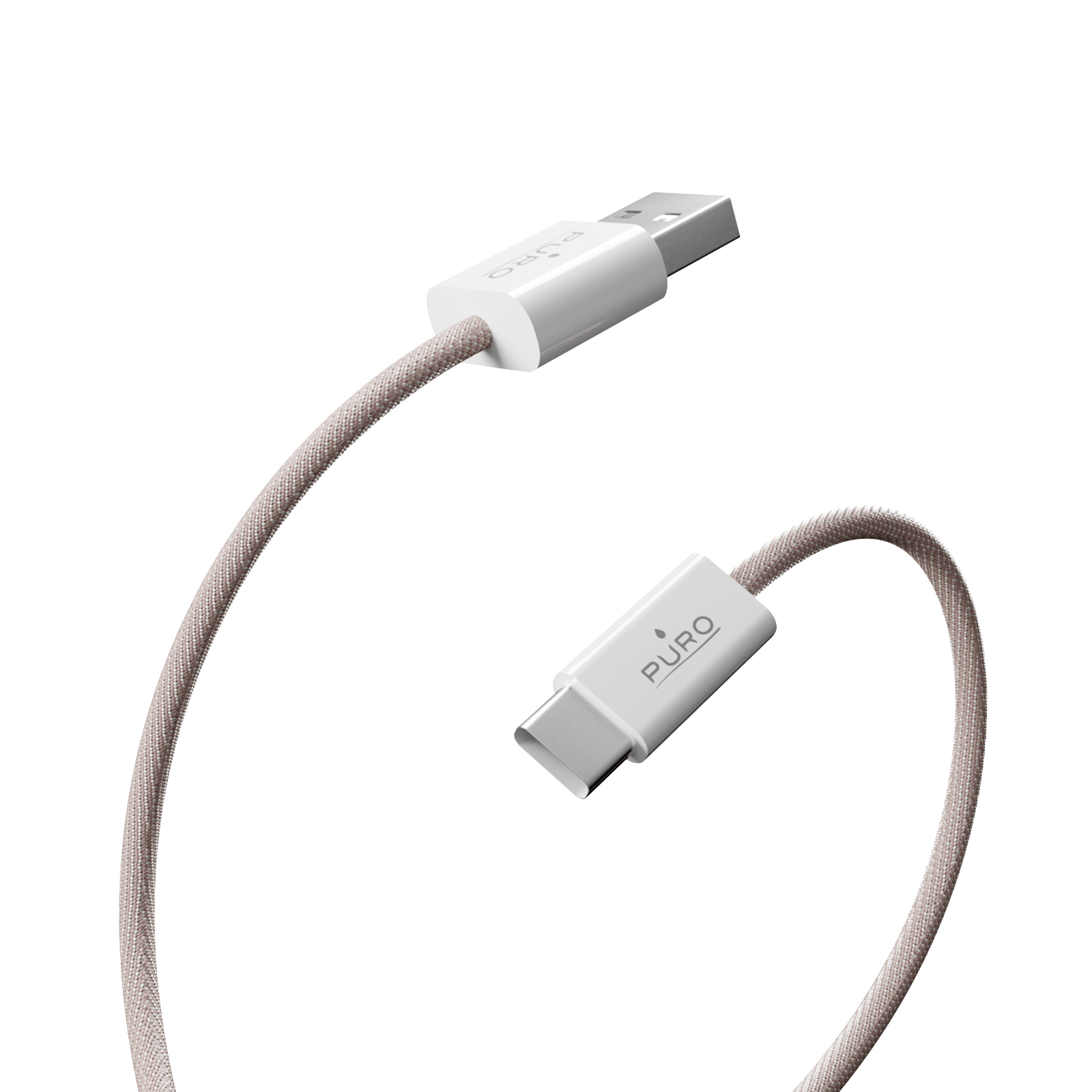 Un cavo USB-C bianco con connettori USB-A e USB-C.