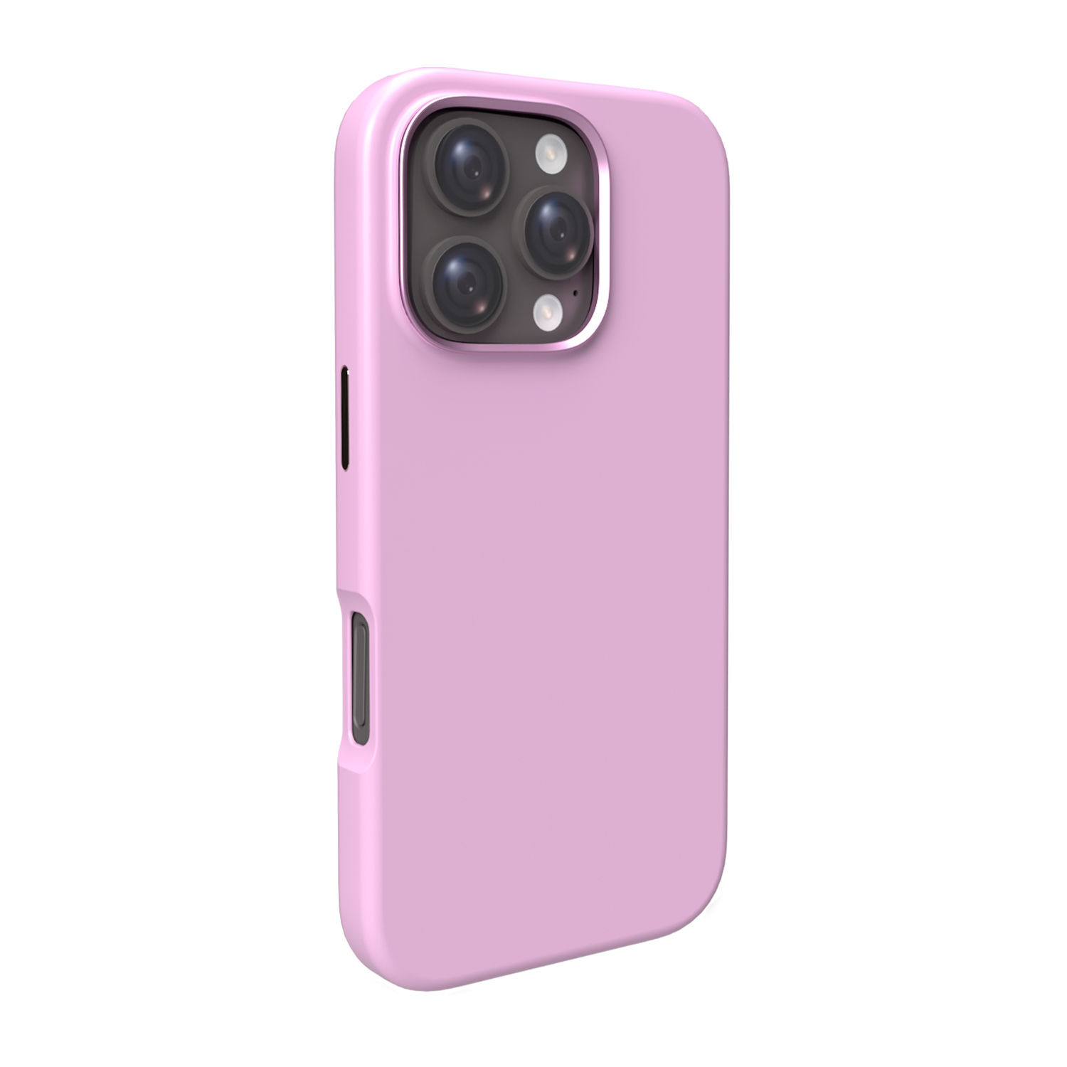 Una custodia rosa per telefono con tre obiettivi e un flash.