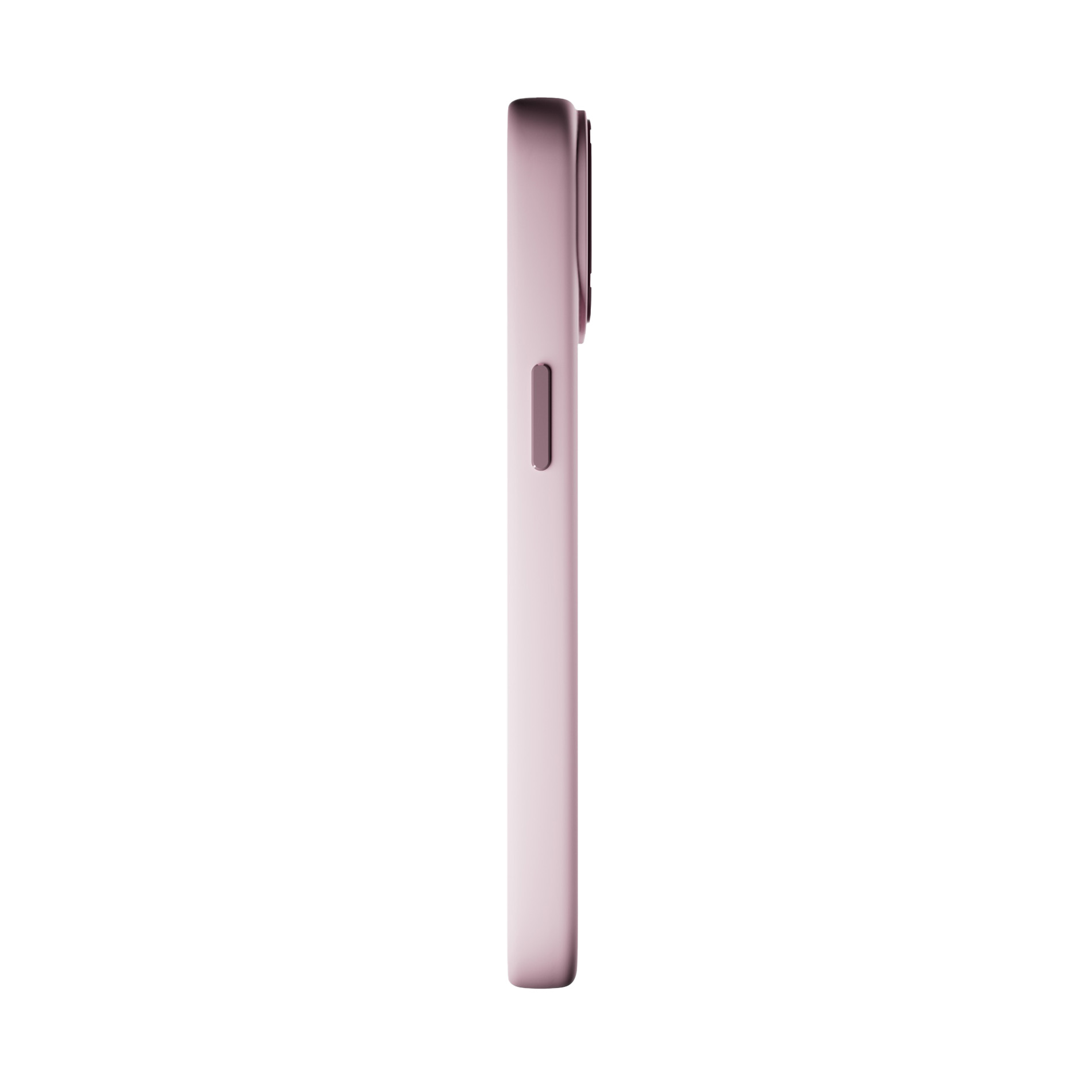 Una custodia rosa per telefono su sfondo bianco, vista laterale.