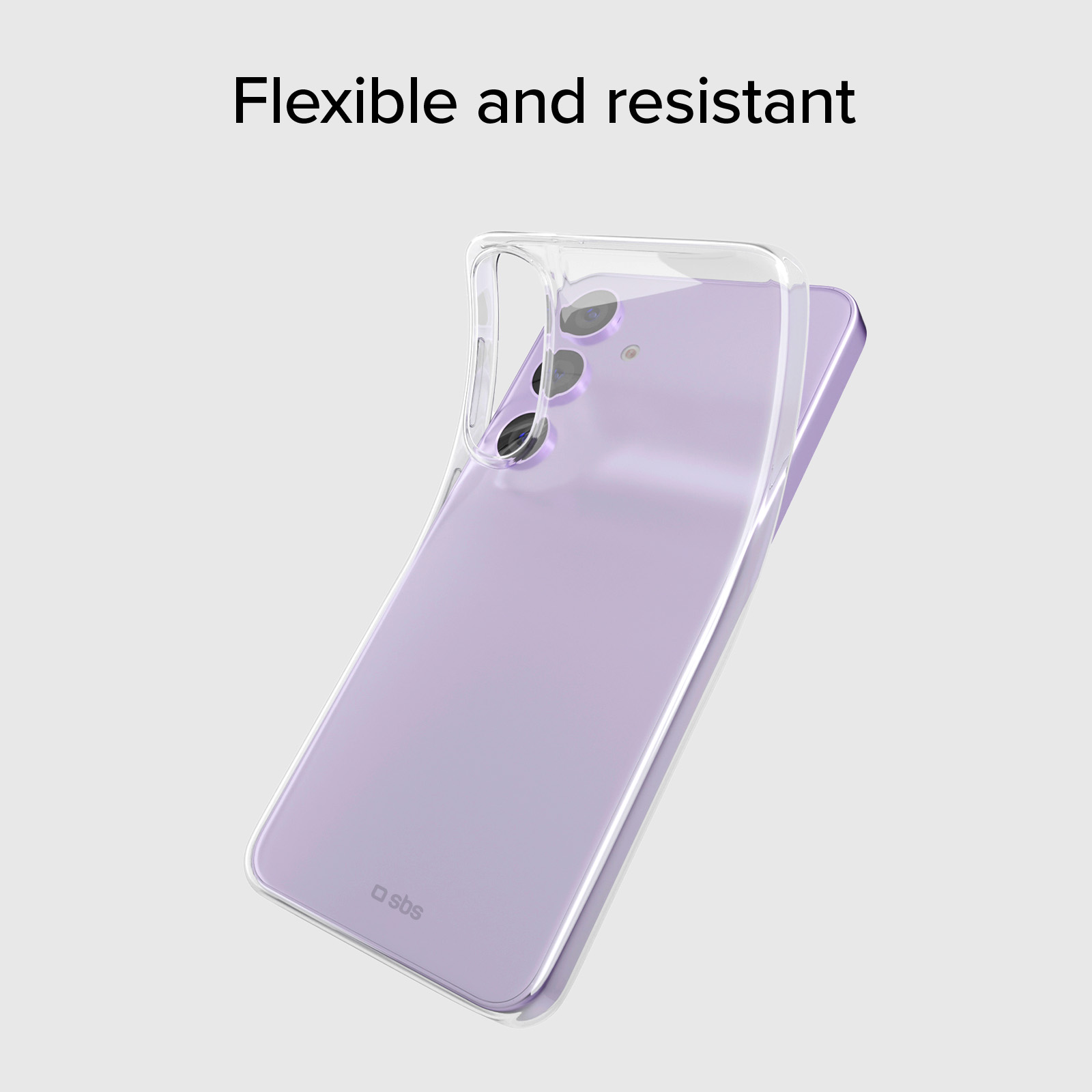 Uno smartphone viola con una custodia trasparente.