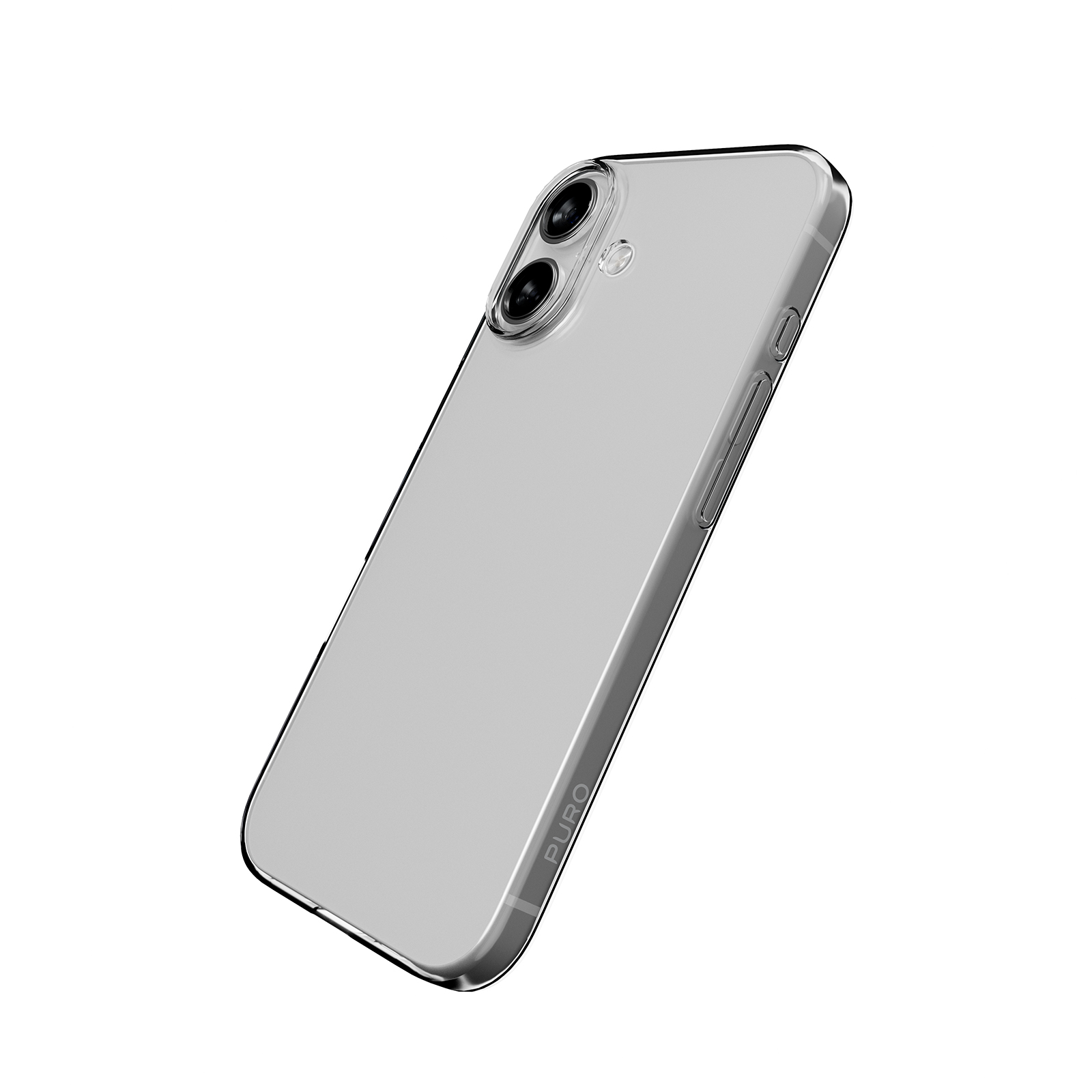 Una custodia trasparente per smartphone con due fotocamere.