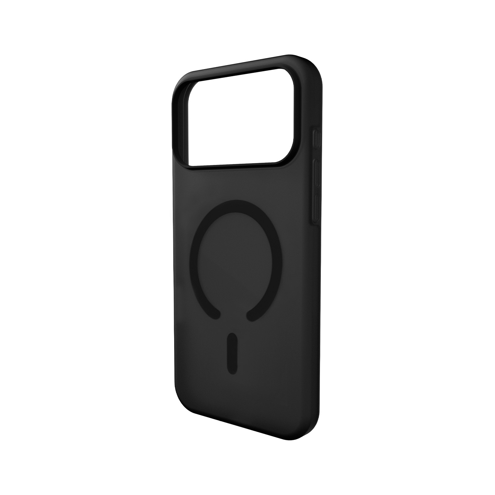 Custodia nera per telefono con anello MagSafe e ritaglio fotocamera.
