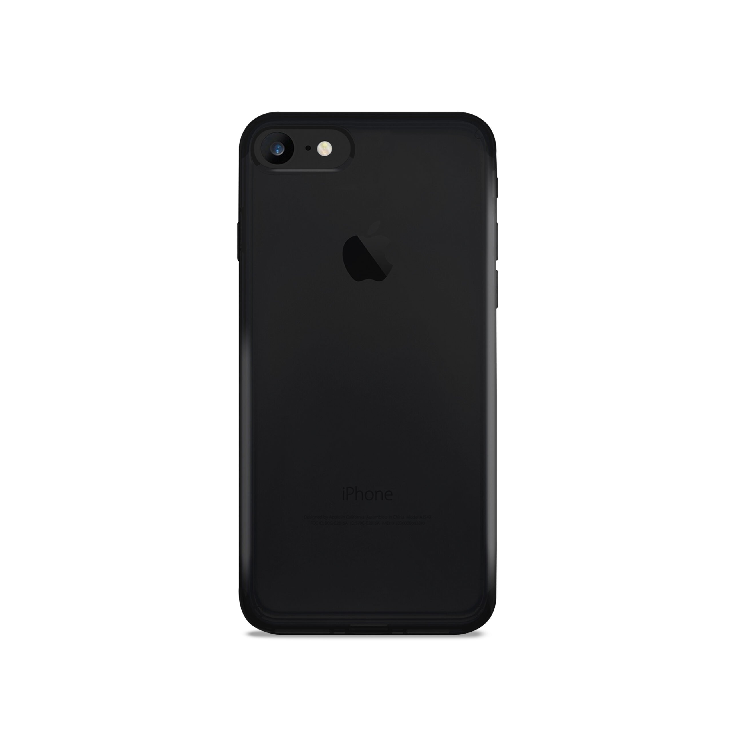 Un iPhone nero con logo Apple sul retro e obiettivo fotocamera in alto.