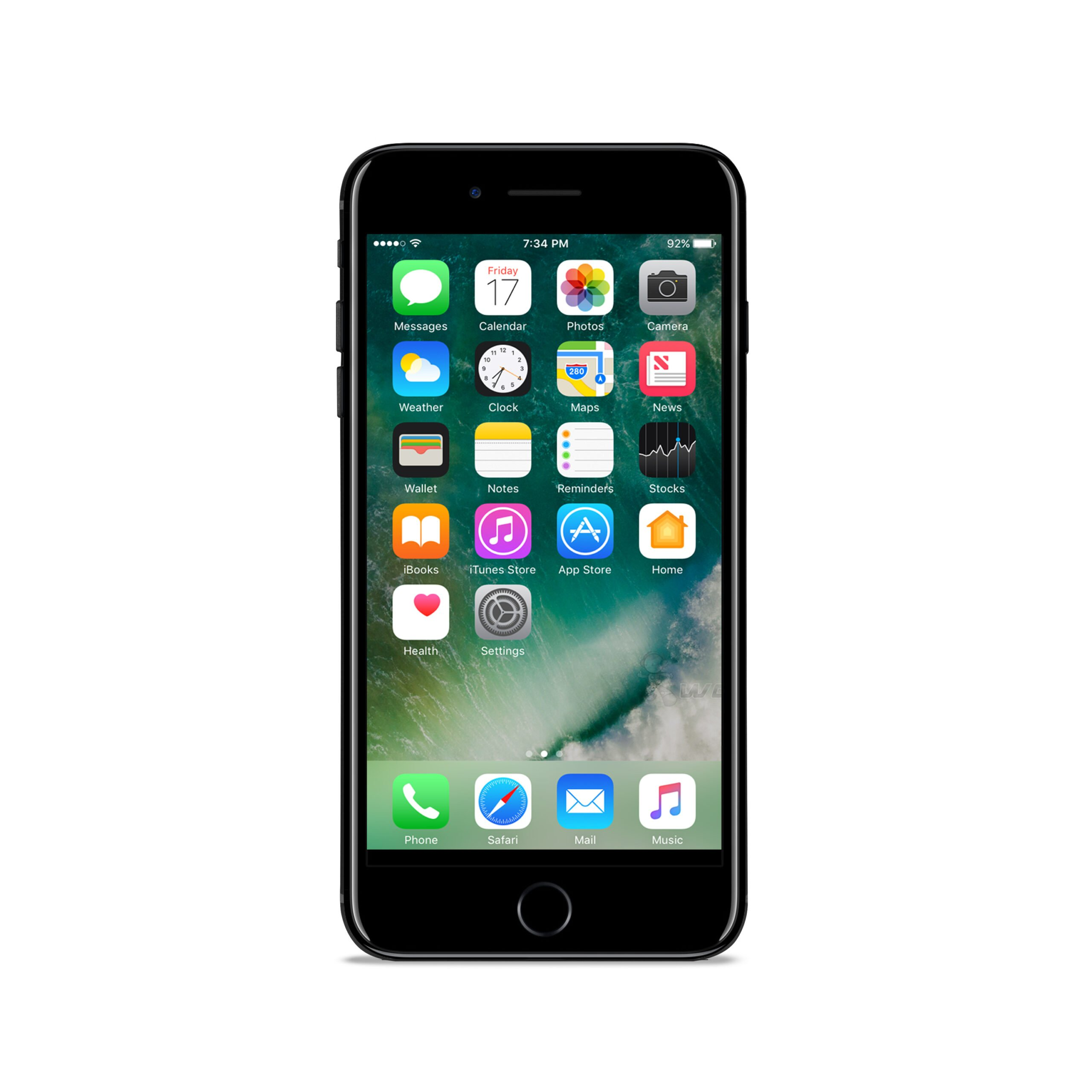 Un iPhone nero con molte icone di app sullo schermo. L'ora è le 19:34.