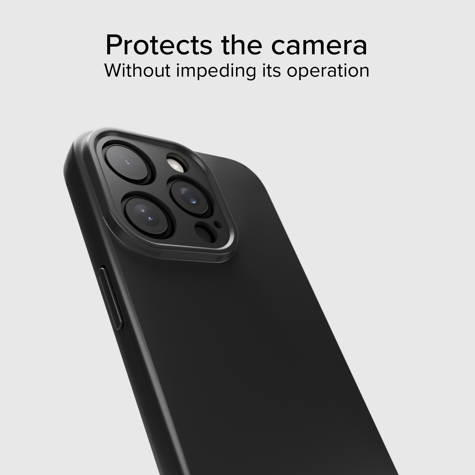 Custodia nera per telefono che protegge le lenti della fotocamera.
