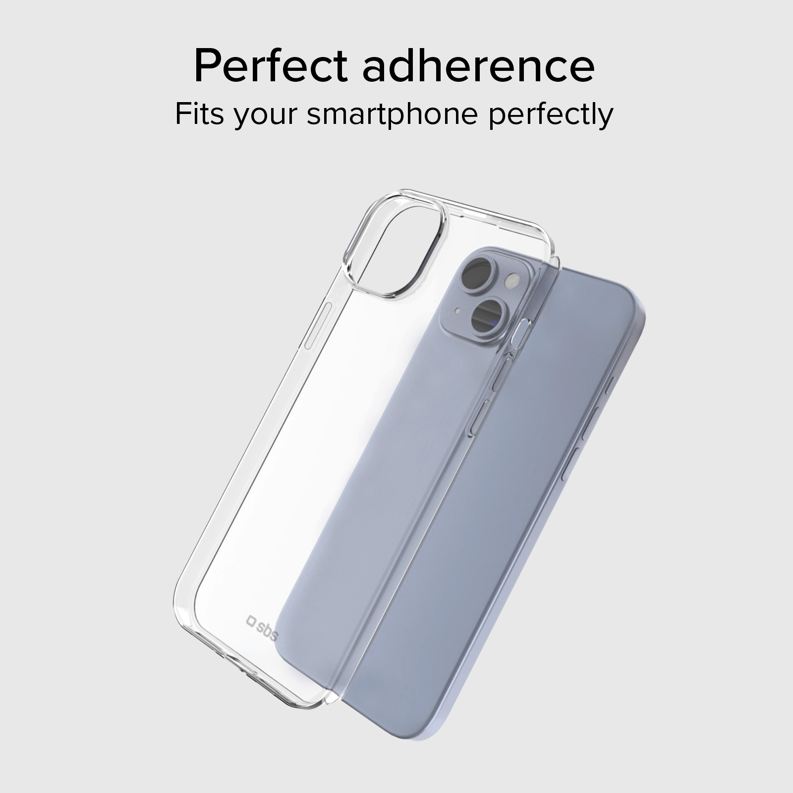 Una custodia trasparente viene posizionata su uno smartphone blu.
