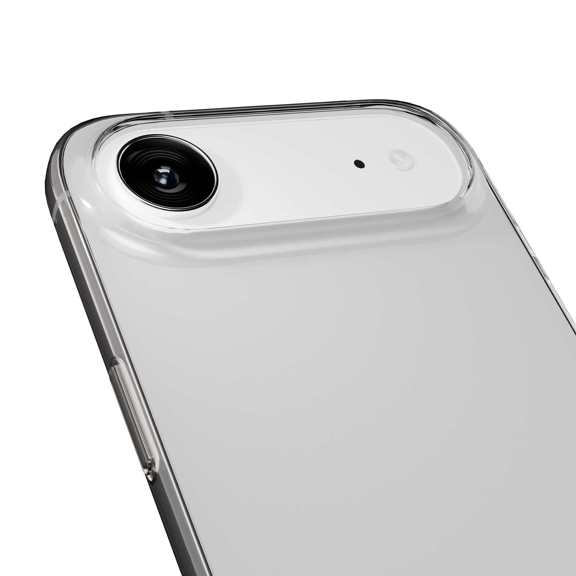 Primo piano del retro di uno smartphone bianco con lente e flash.