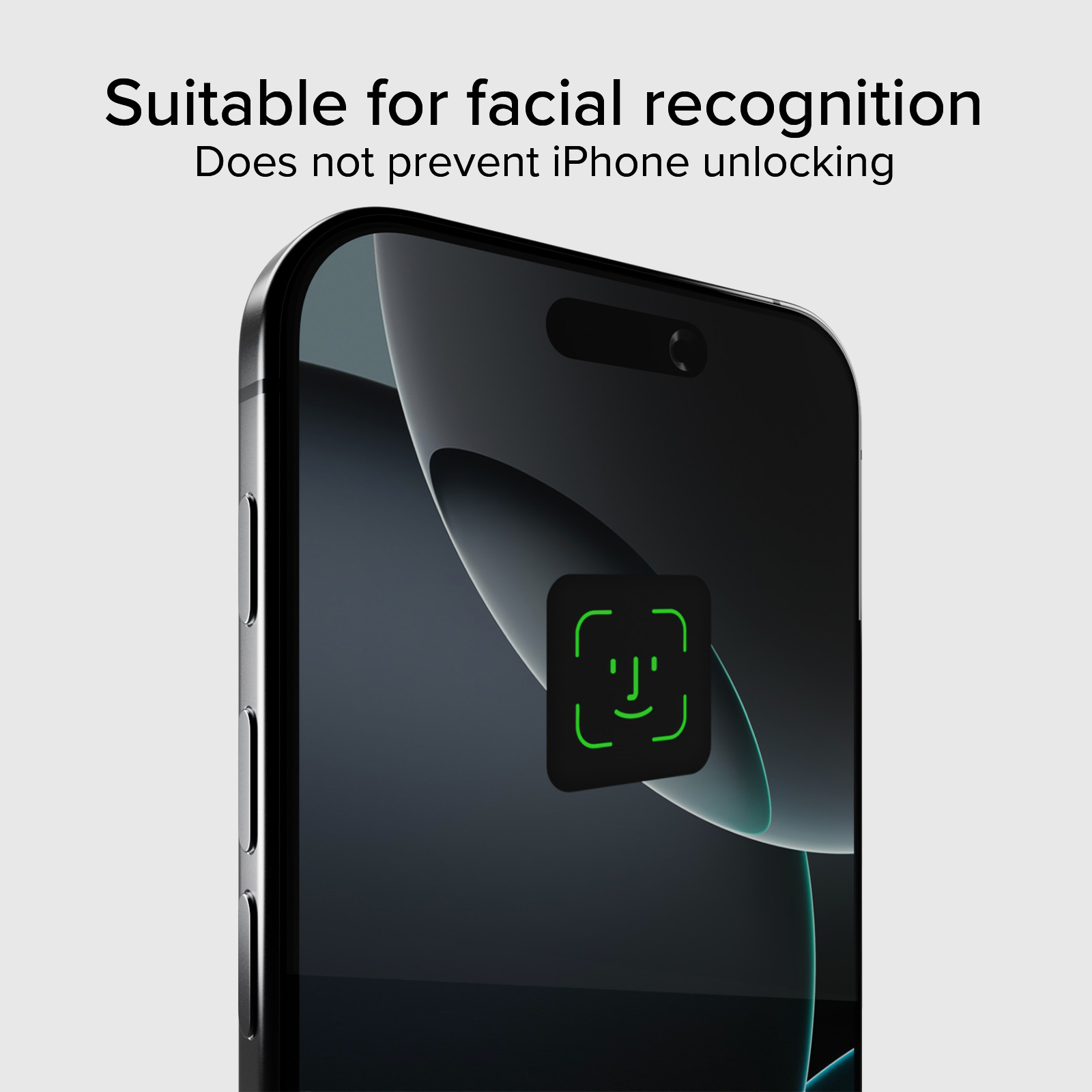Primo piano di uno smartphone con icona di riconoscimento facciale. Adatto per il riconoscimento facciale.