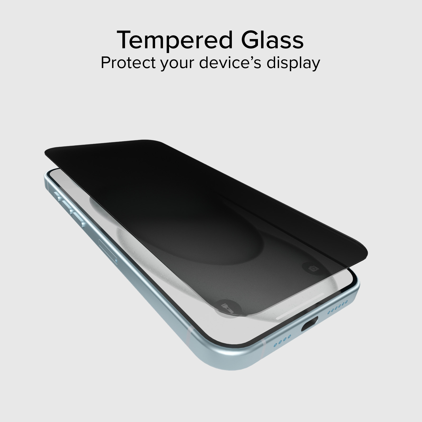 Niebieski smartfon z częściowo nałożoną czarną osłoną ekranu.