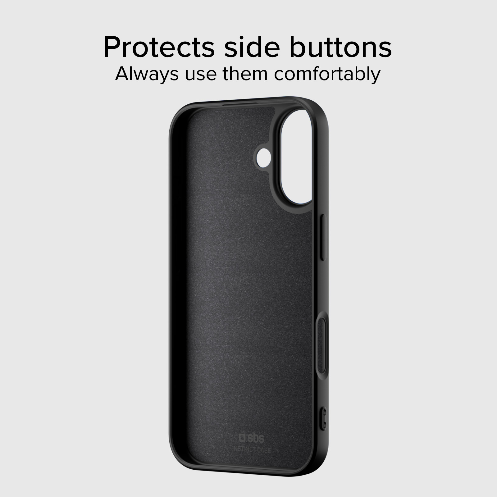 Czarne etui na telefon z wycięciami na aparat i przyciski.