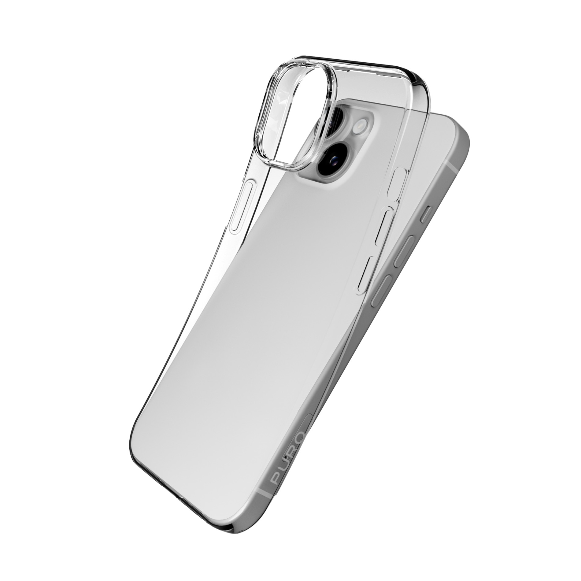 Una custodia trasparente per telefono su uno smartphone bianco.