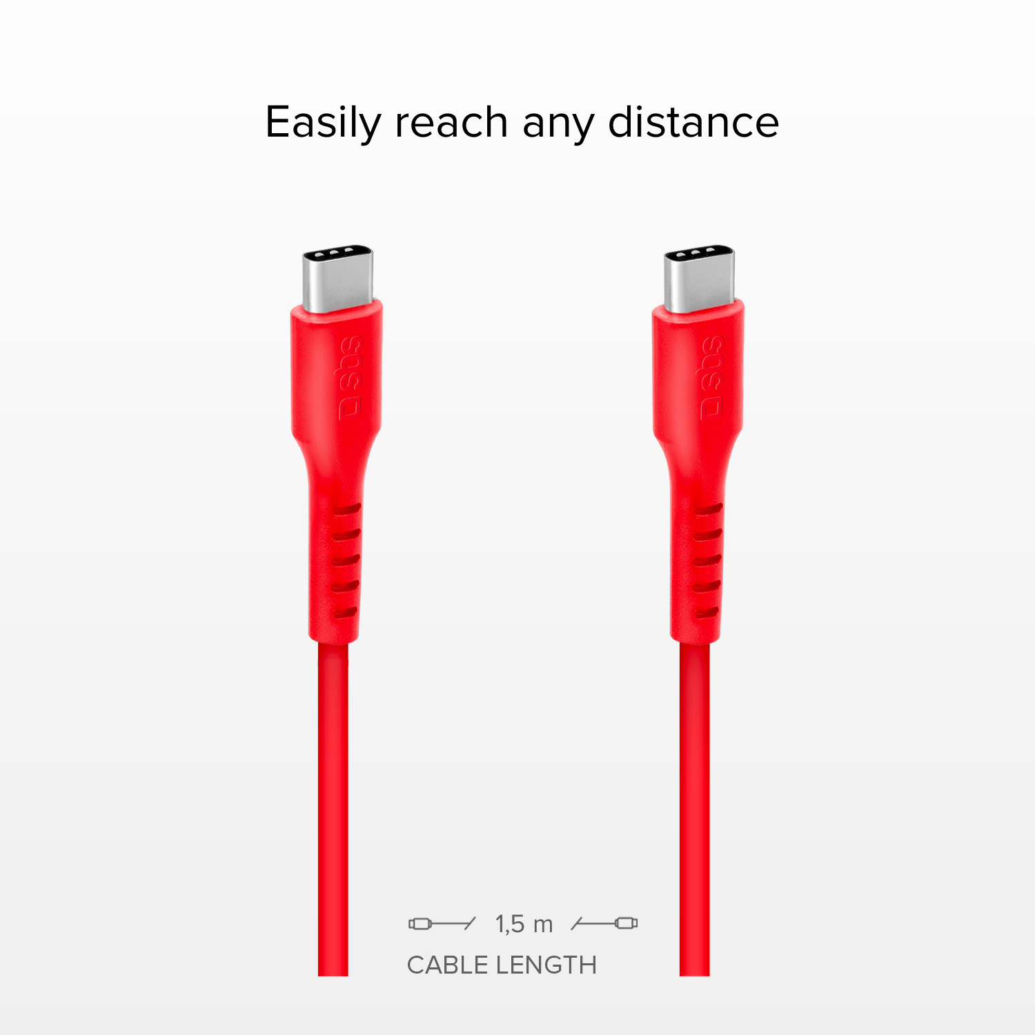 Dos cables USB-C rojos, de 1,5 m, sobre fondo blanco.