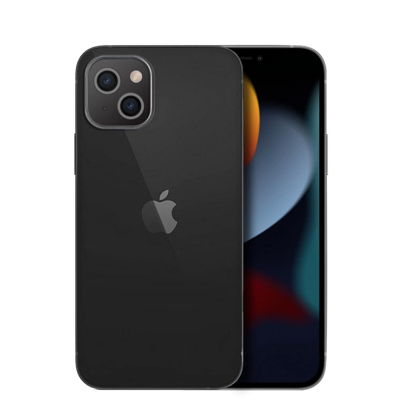 iPhone nero con doppia fotocamera posteriore e logo Apple.