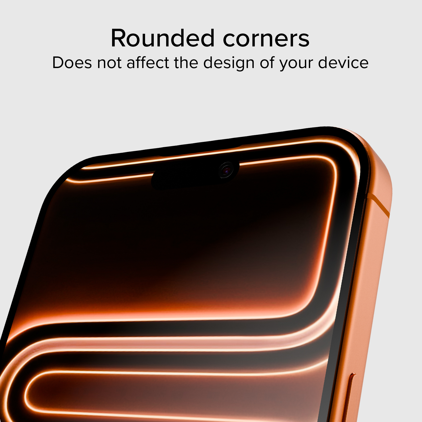 Orangefarbenes Smartphone mit leuchtenden Linien auf dem dunklen Bildschirm.