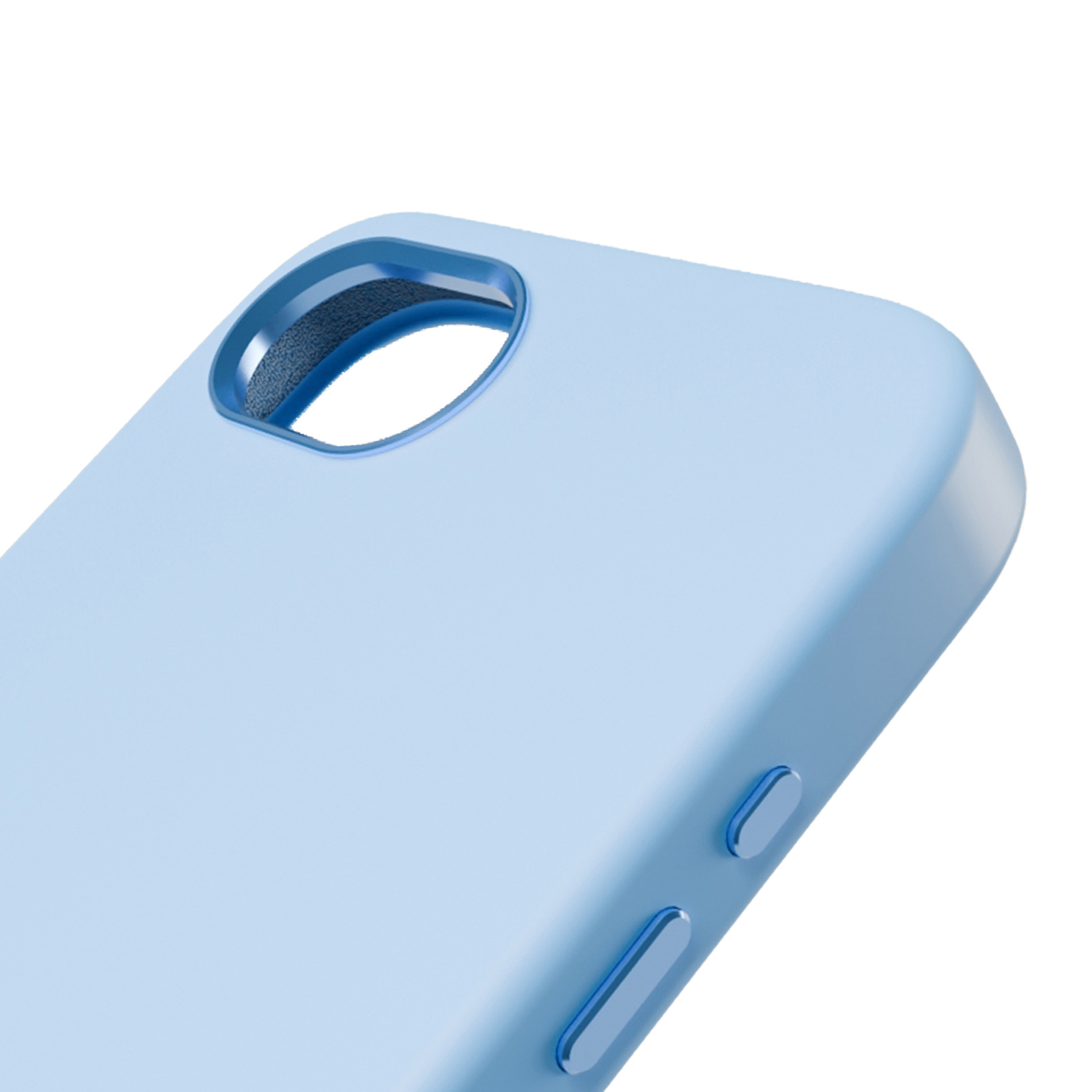 Hellblaue Handyhülle mit blauen Tasten und Kameraaussparung.