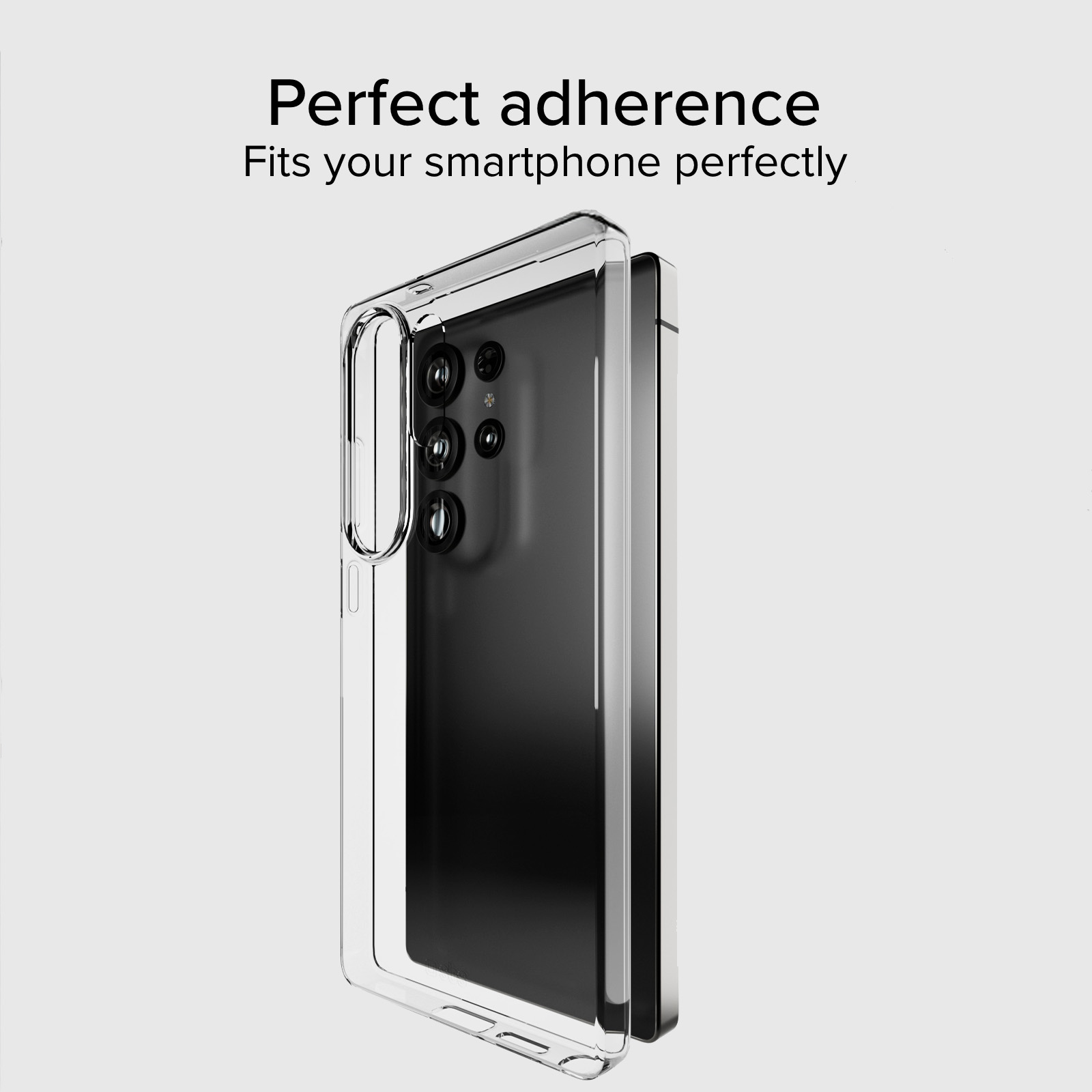 Una cover trasparente viene montata su uno smartphone con più fotocamere.