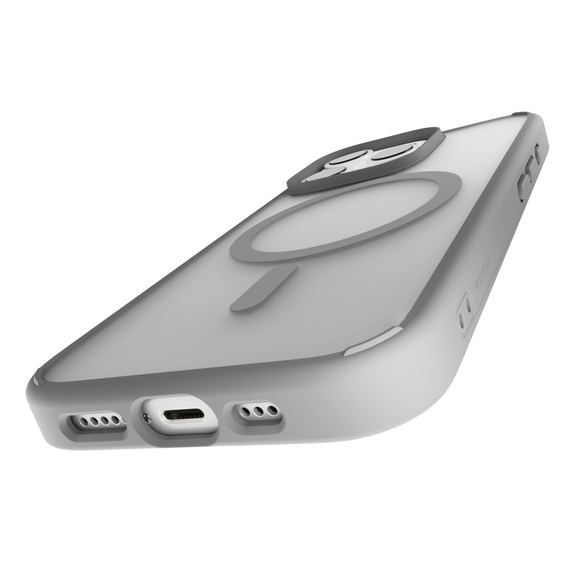 Custodia grigia per telefono con anello magnetico e ritaglio.
