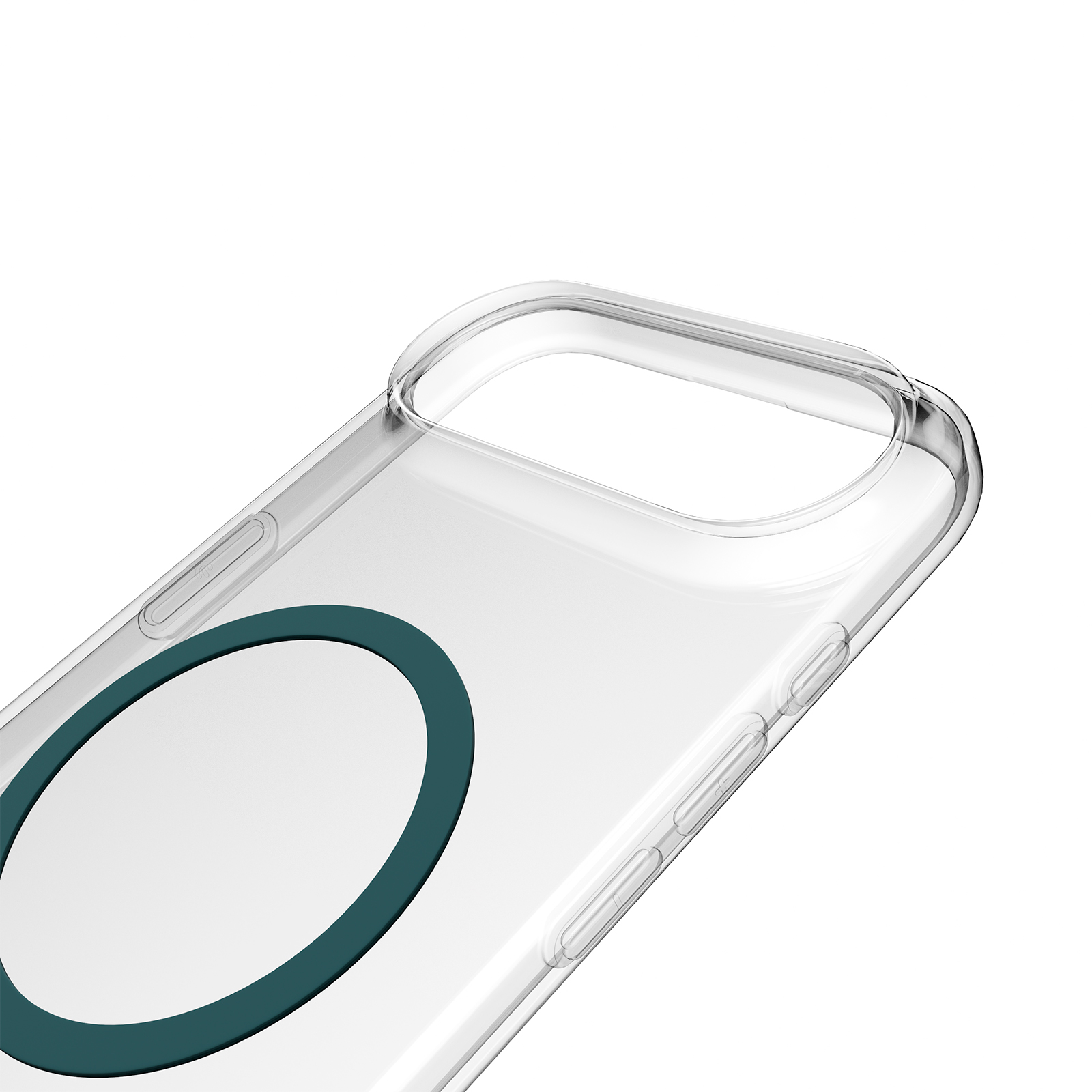 Custodia trasparente per telefono con motivo circolare.