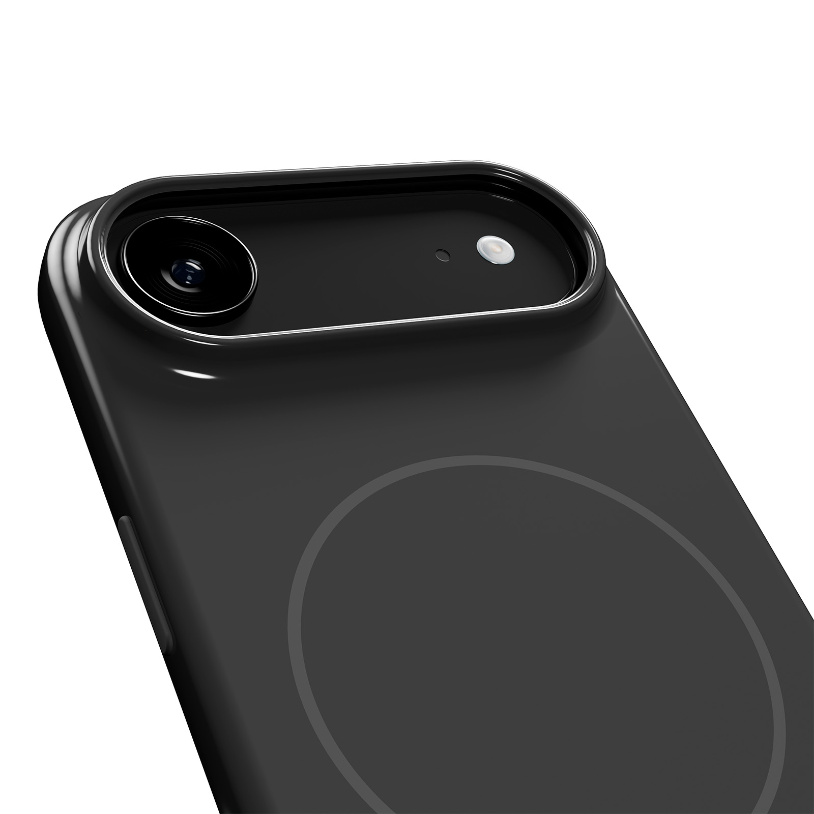 Primo piano del retro di uno smartphone nero con fotocamera e flash.