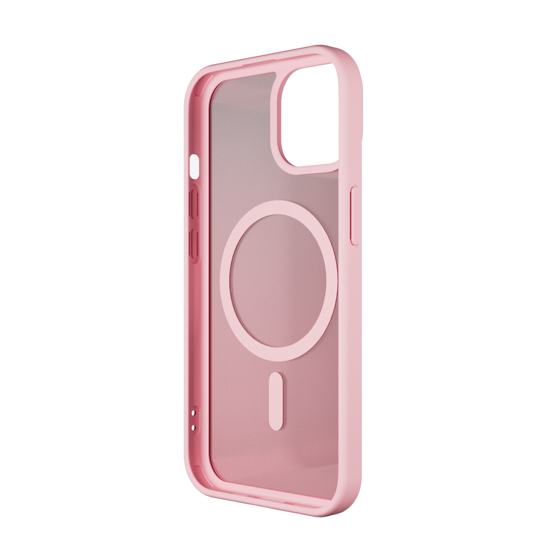 Una custodia per telefono rosa con anello MagSafe e ritagli.